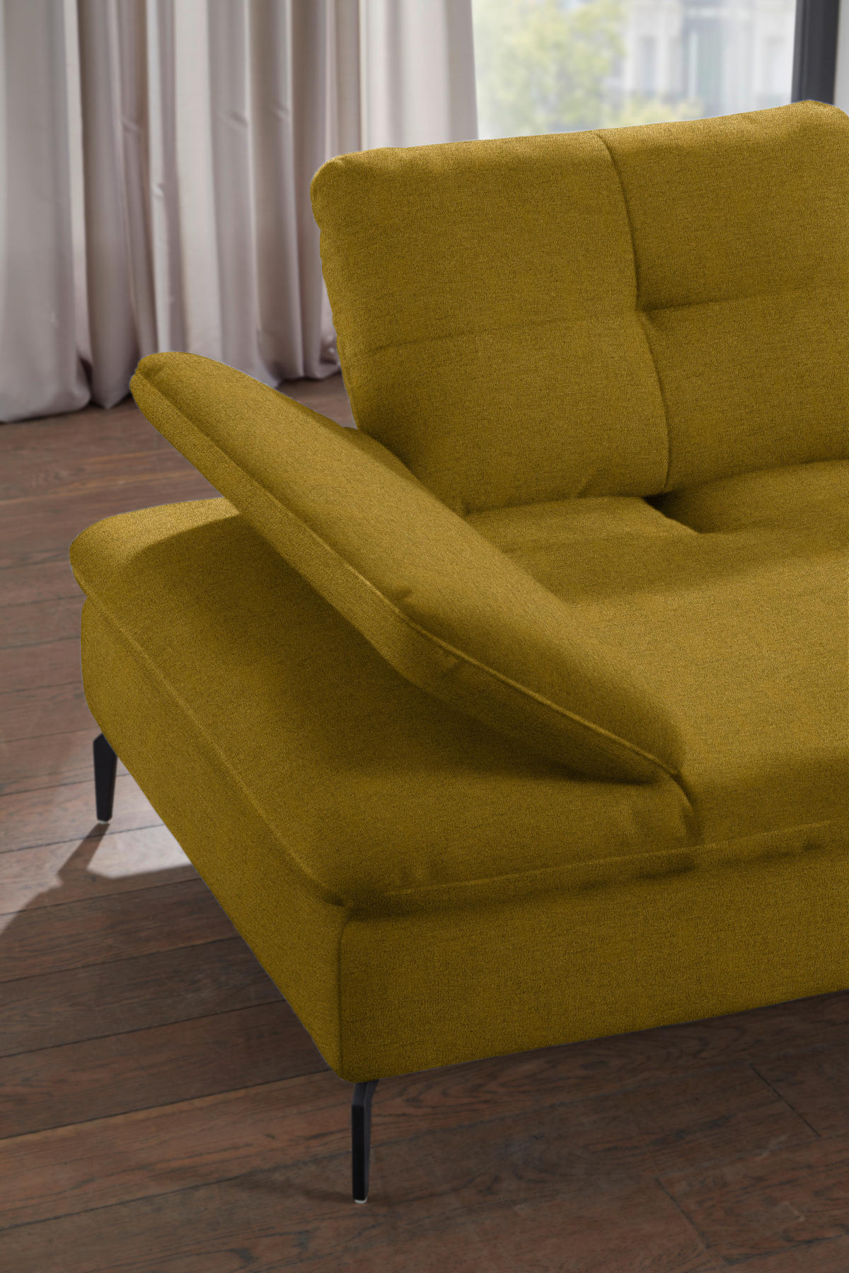 ECKSOFA in Flachgewebe Hellgrün  - Schwarz/Hellgrün, Design, Textil/Metall (344/157cm) - Chilliano