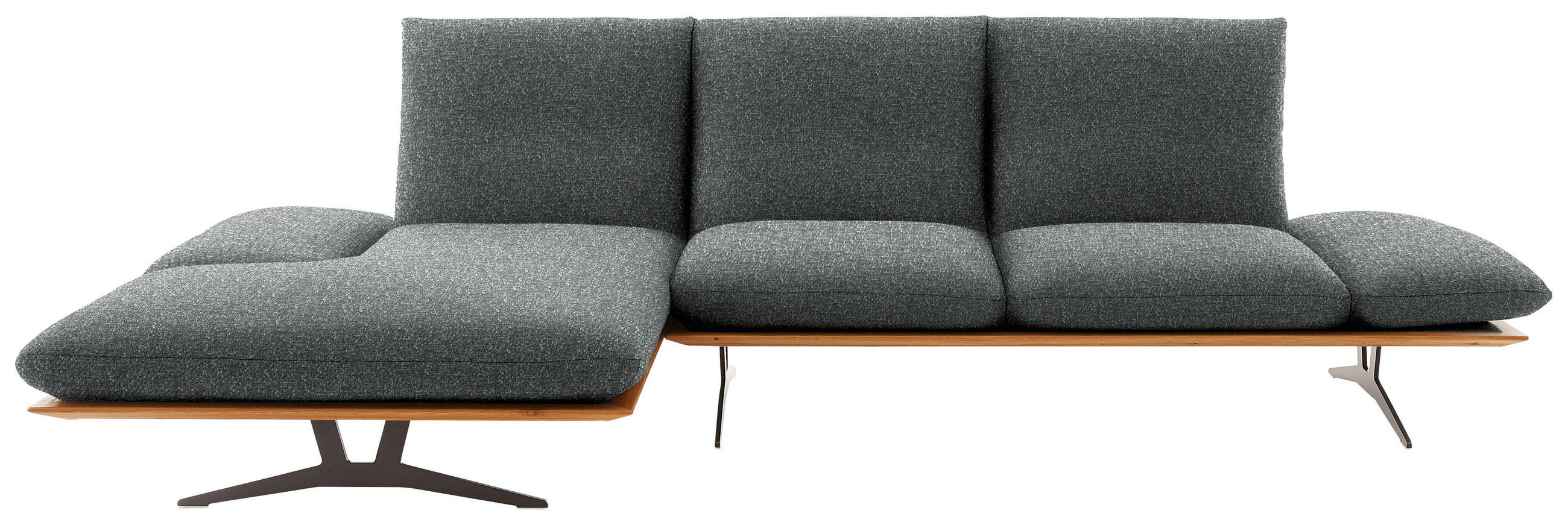 ECKSOFA 159/314 cm  in Flachgewebe Grau Armteilverstellung, Kopfteilverstellung  159/314 cm  - Schwarz/Grau, Design, Holz/Textil (159/314cm) - Dieter Knoll