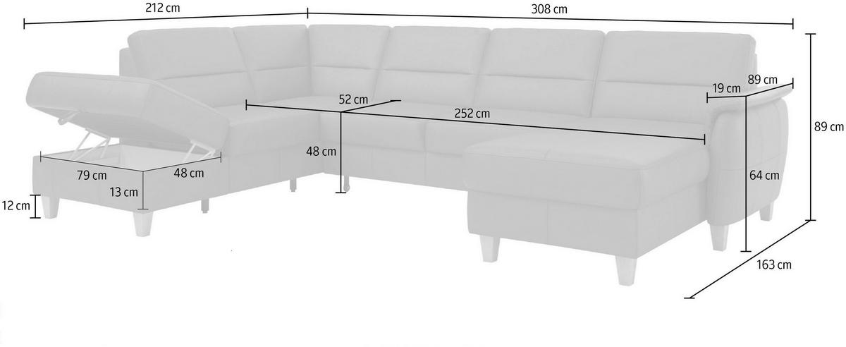 SEDACÍ SOUPRAVA, textil, kůže, antracitová - barvy dubu/antracitová, Basics, dřevo/textil (212/308/163cm) - Sit & More