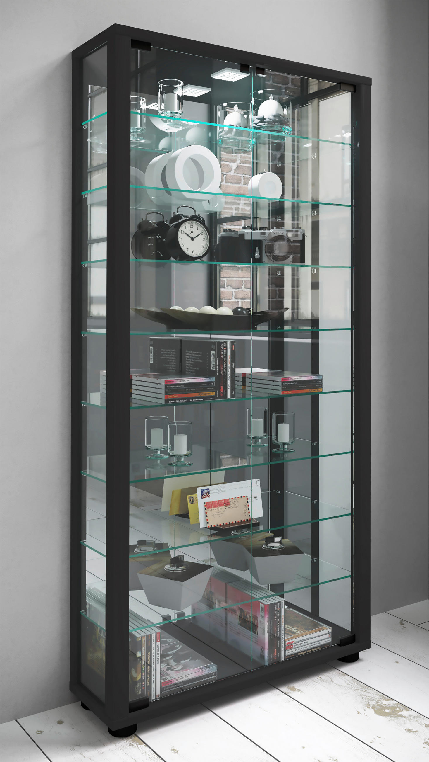 VITRINE in Schwarz - Schwarz, Modern, Glas/Holzwerkstoff (59/114,8/18cm) - MID.YOU
