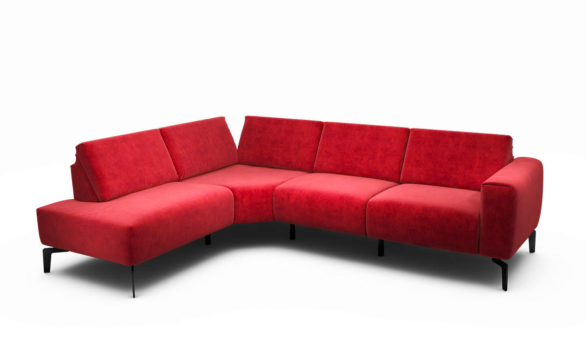 ECKSOFA Cosy Rot Samt  - Rot/Schwarz, Design, Textil/Metall (193/256cm) - SENSOO