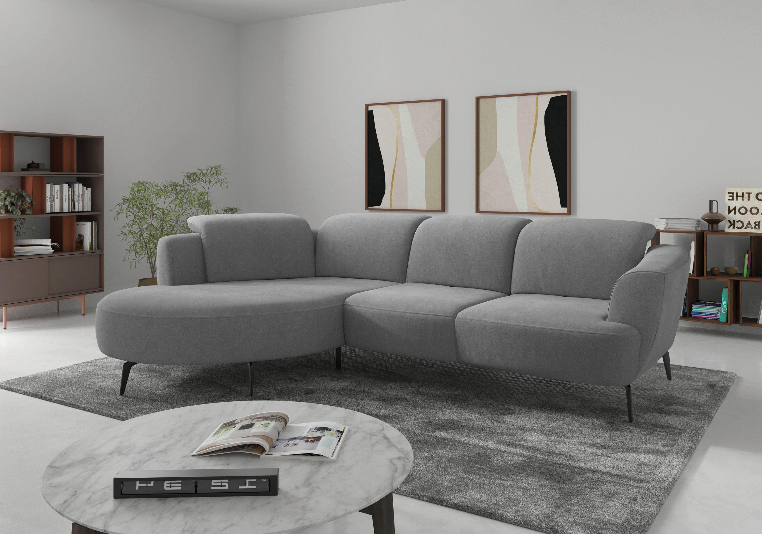 ECKSOFA in Flachgewebe Grau  199/309 cm  - Schwarz/Grau, KONVENTIONELL, Textil/Metall (199/309cm) - Sit & More