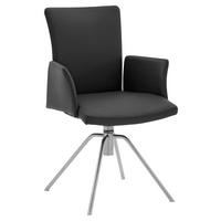 ARMLEHNSTUHL  Lederauswahl, Sitzfläche 360° drehbar  Echtleder  - Edelstahlfarben/Schwarz, Design, Leder/Metall (57/91/58cm) - Musterring