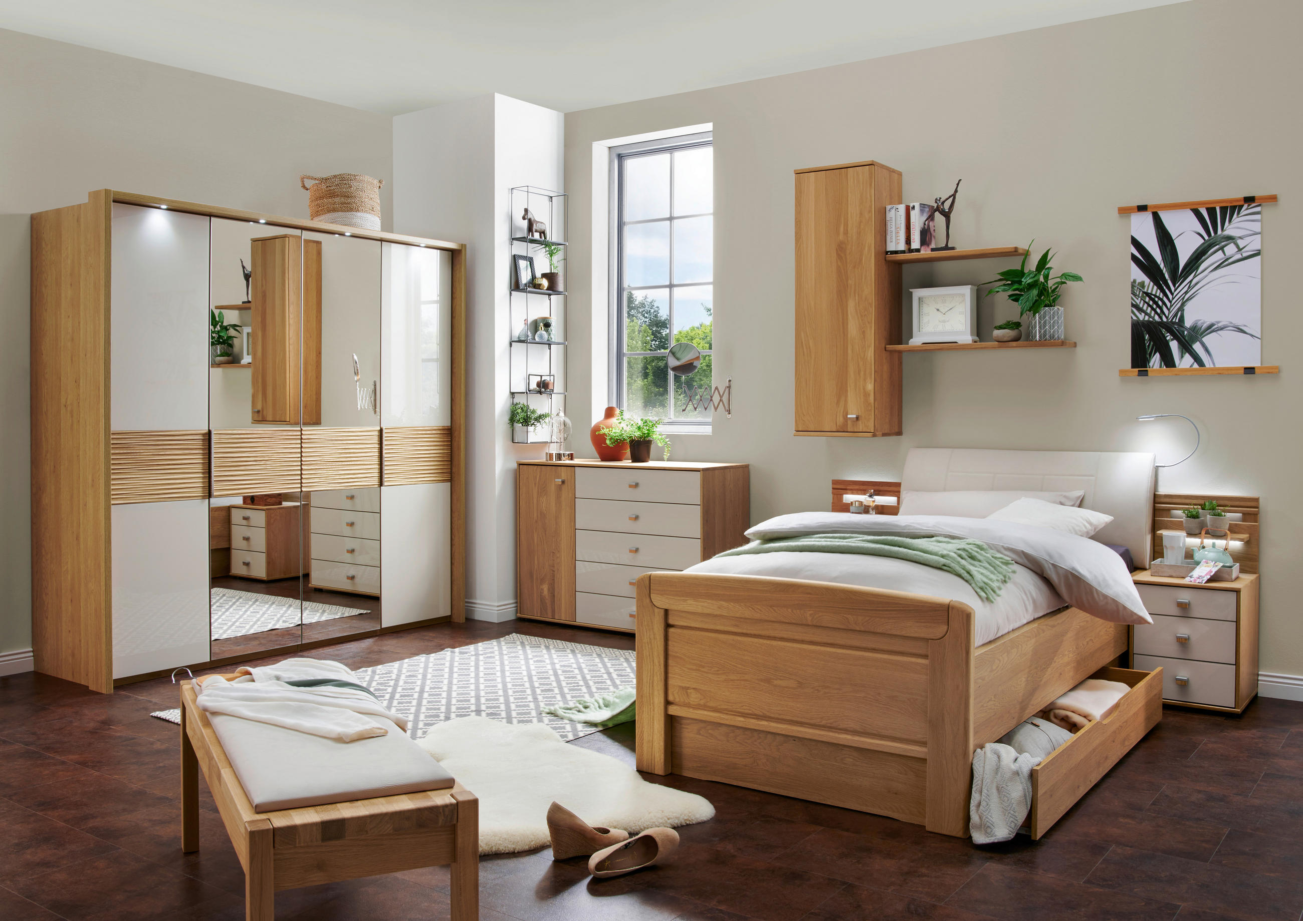 BETT 100/200 cm  in Eichefarben, Champagner  - Champagner/Eichefarben, KONVENTIONELL, Holz (100/200cm) - Venda