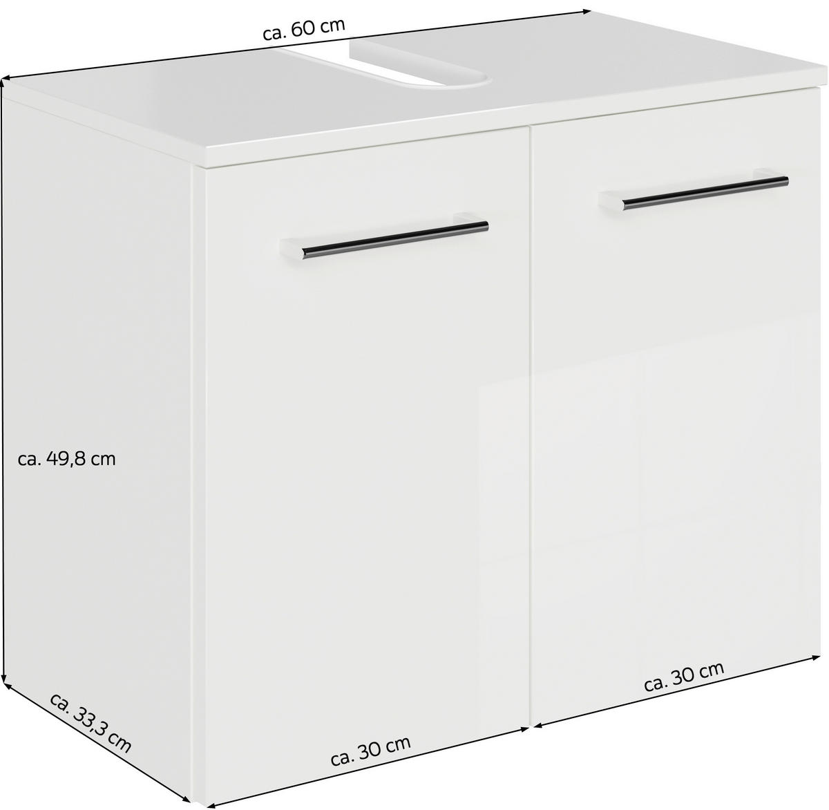WASCHBECKENUNTERSCHRANK 60/49,8/33,3 cm  - Chromfarben/Eiche Bianco, KONVENTIONELL, Holzwerkstoff/Metall (60/49,8/33,3cm) - Sadena
