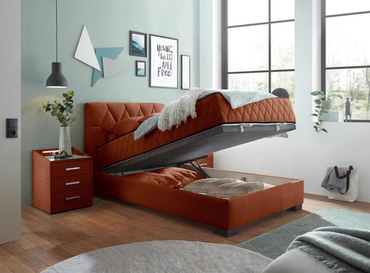BOXBETT 120/200 cm  in Cognac  - Cognac/Schwarz, Modern, Holzwerkstoff/Kunststoff (120/200cm) - MID.YOU