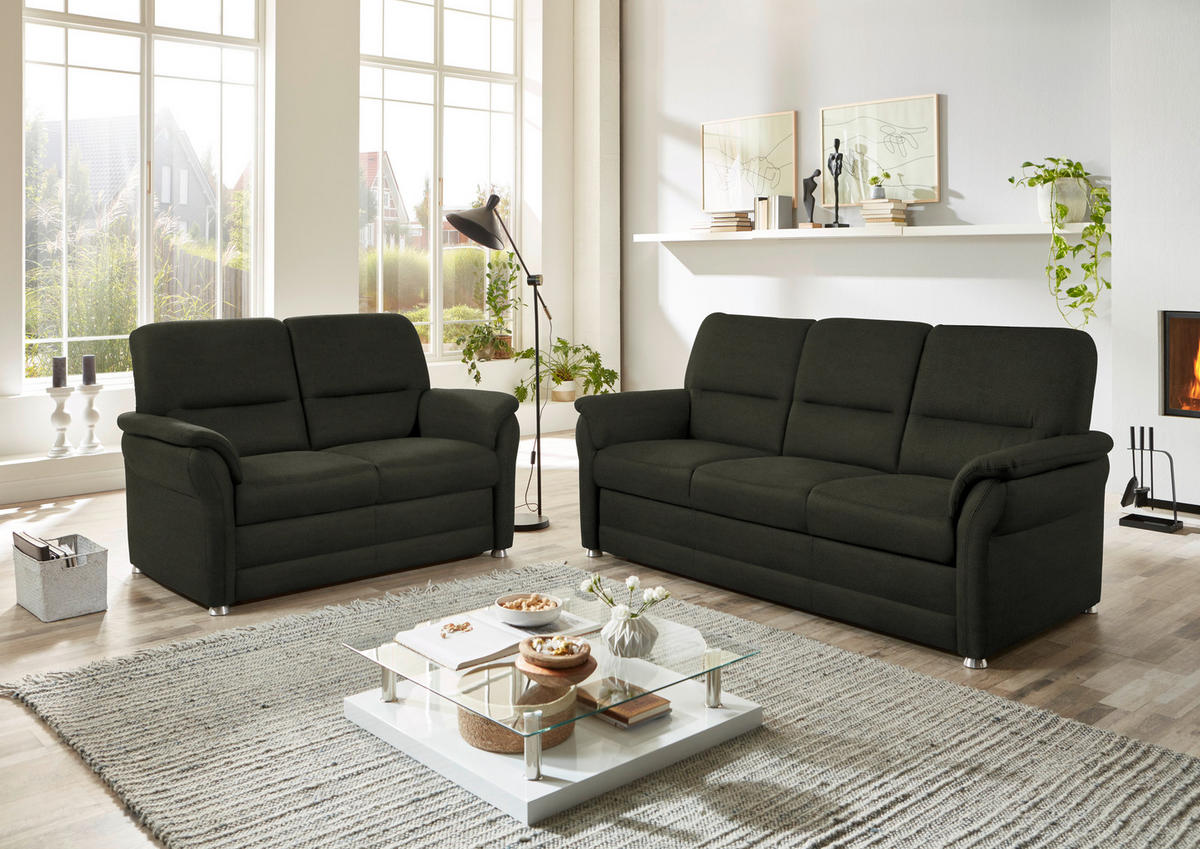 SITZGARNITUR Mikrofaser Waldgrün  - Waldgrün/Alufarben, KONVENTIONELL, Textil/Metall (192/96/89cm) - Beldomo Comfort