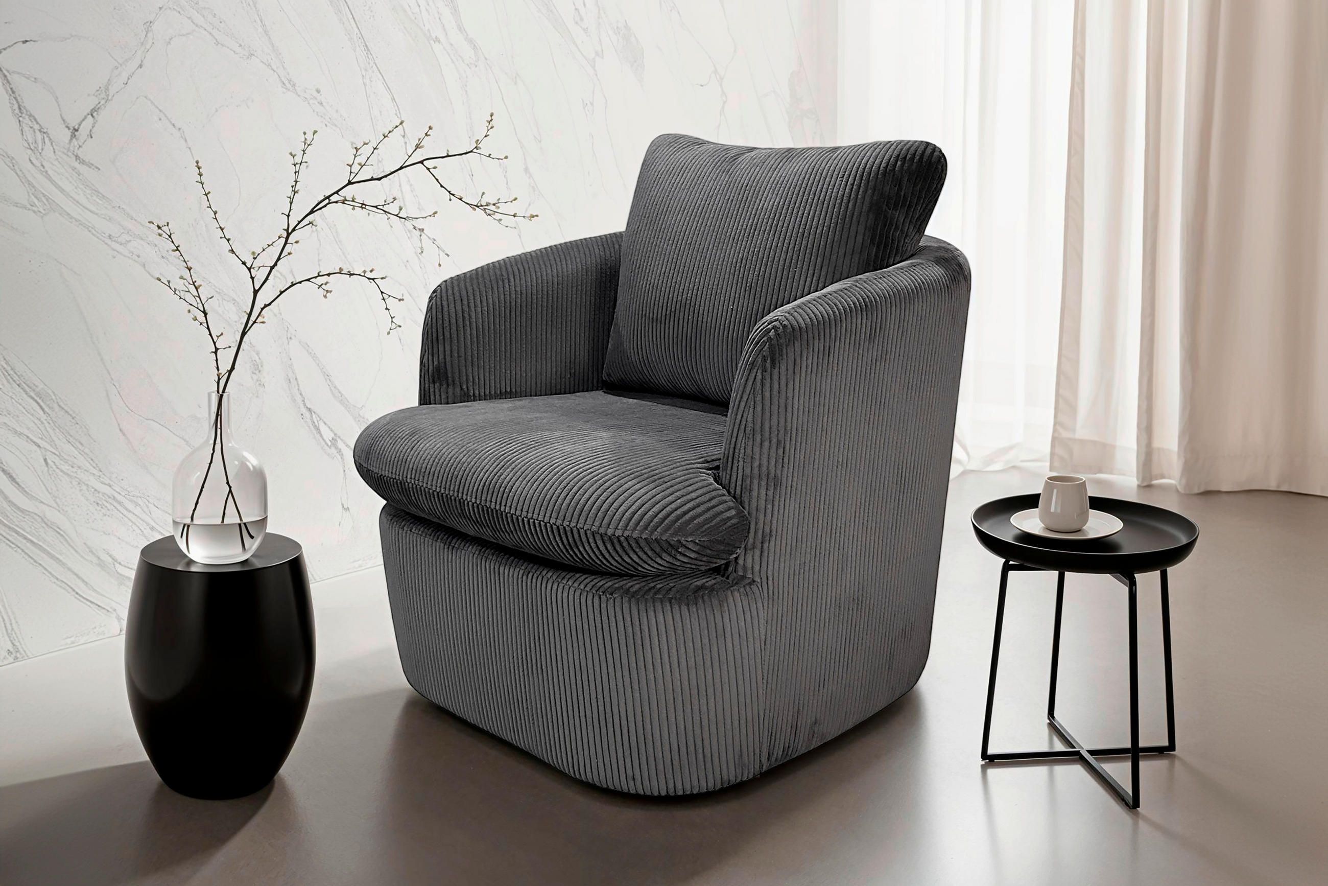 SESSEL in Cord Dunkelgrau  - Dunkelgrau, Basics, Textil (72/78/77cm) - MID.YOU