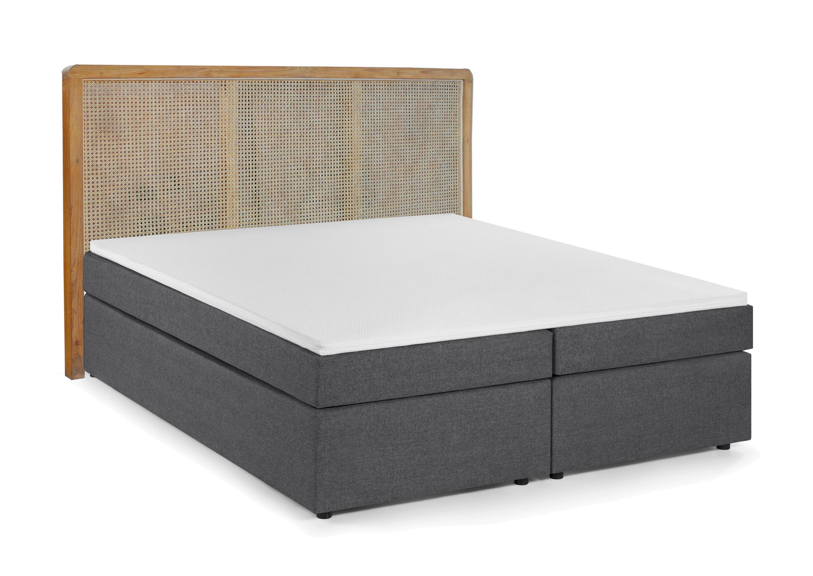 BOXSPRINGBETT 180/200 cm,  in Naturfarben, Dunkelgrau, Matratze, Topper, H3 + H3 = fest  - Dunkelgrau/Schwarz, Basics, Holz/Kunststoff (180/200cm) - Livetastic