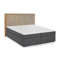 BOXSPRINGBETT 180/200 cm,  in Naturfarben, Dunkelgrau, Matratze, Topper, H3 + H3 = fest  - Dunkelgrau/Schwarz, Basics, Holz/Kunststoff (180/200cm) - Livetastic