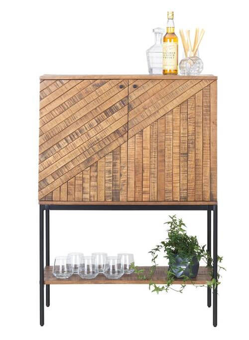 BAR Altholz massiv Schwarz, Hellbraun  - Hellbraun/Schwarz, LIFESTYLE, Holz/Metall (80/111/40cm) - Ambia Home