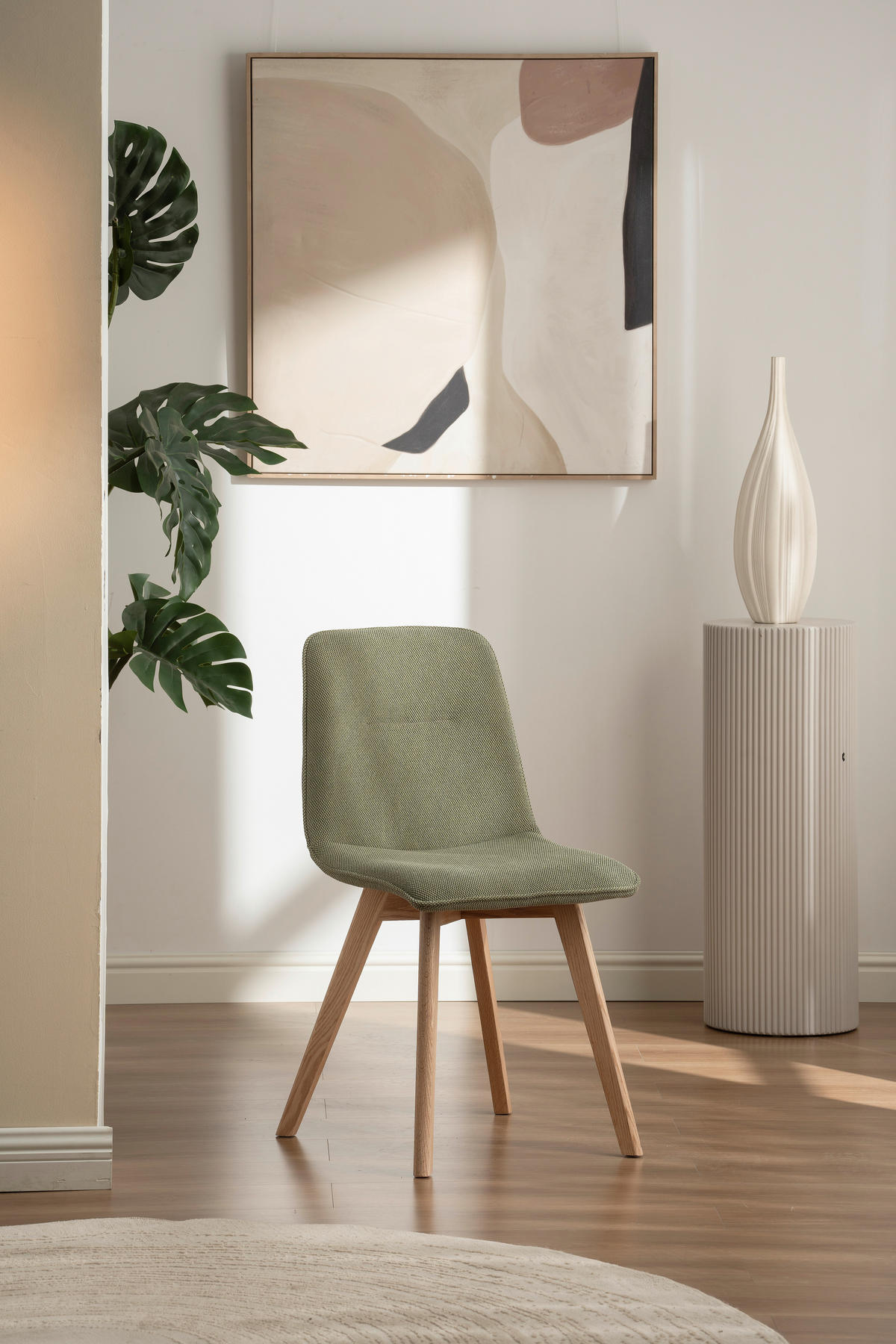 STUHL  Stoffauswahl  Leinenoptik  - Eichefarben/Grün, MODERN, Holz/Textil (45/88/54cm) - Cantus