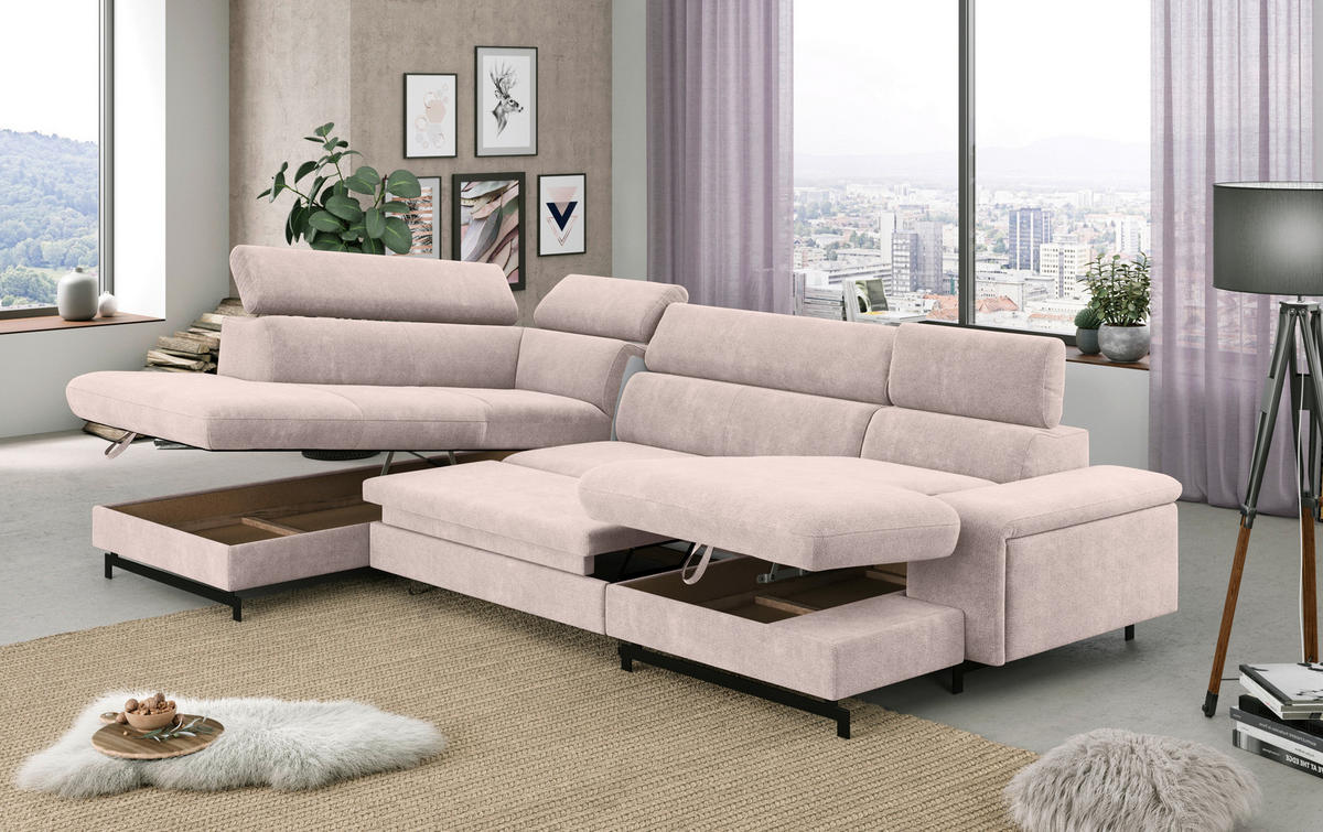 WOHNLANDSCHAFT Creme Chenille  - Creme/Schwarz, Textil/Metall (215/328/165cm) - MID.YOU