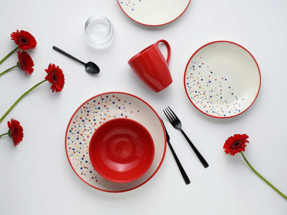 KOMBISERVICE Multicolor Joy Rot-bunt 16-teilig 4 Personen  - Multicolor, Basics, Keramik - Creatable