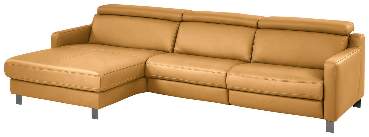 ECKSOFA in Echtleder Currygelb  - Currygelb/Schwarz, Design, Leder/Metall (176/291cm) - Valdera