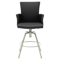 BARHOCKER Echtleder Schwarz automatische Rückholfunktion, Sitzfläche 180° drehbar  - Edelstahlfarben/Schwarz, Design, Leder (56/124/58cm) - Musterring