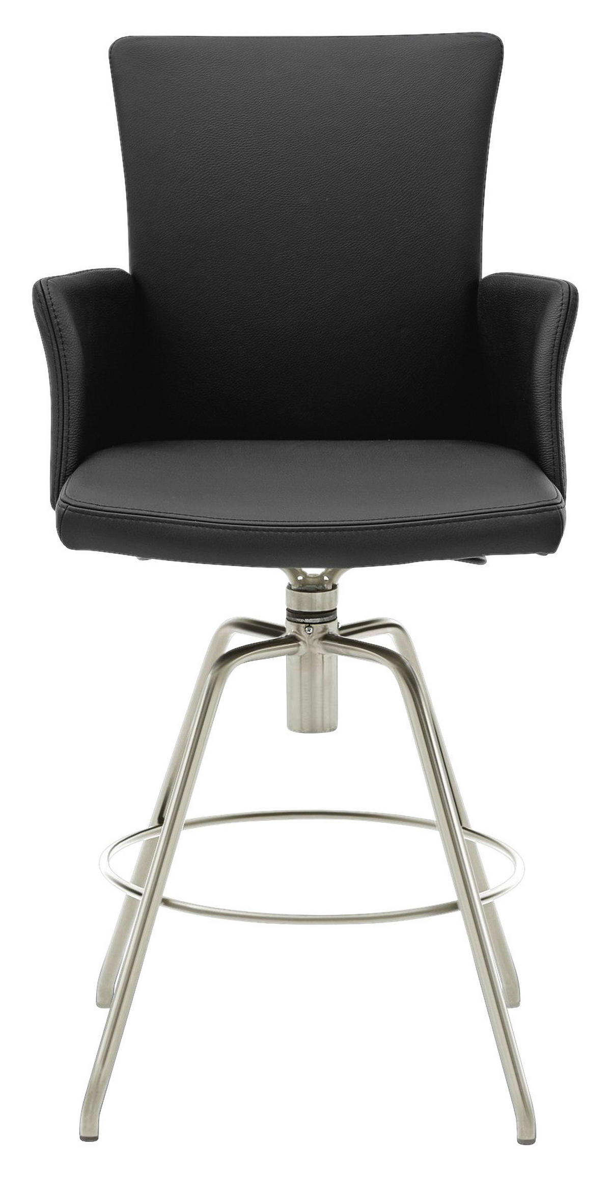 BARHOCKER Echtleder Schwarz automatische Rückholfunktion, Sitzfläche 180° drehbar  - Edelstahlfarben/Schwarz, Design, Leder (56/124/58cm) - Musterring