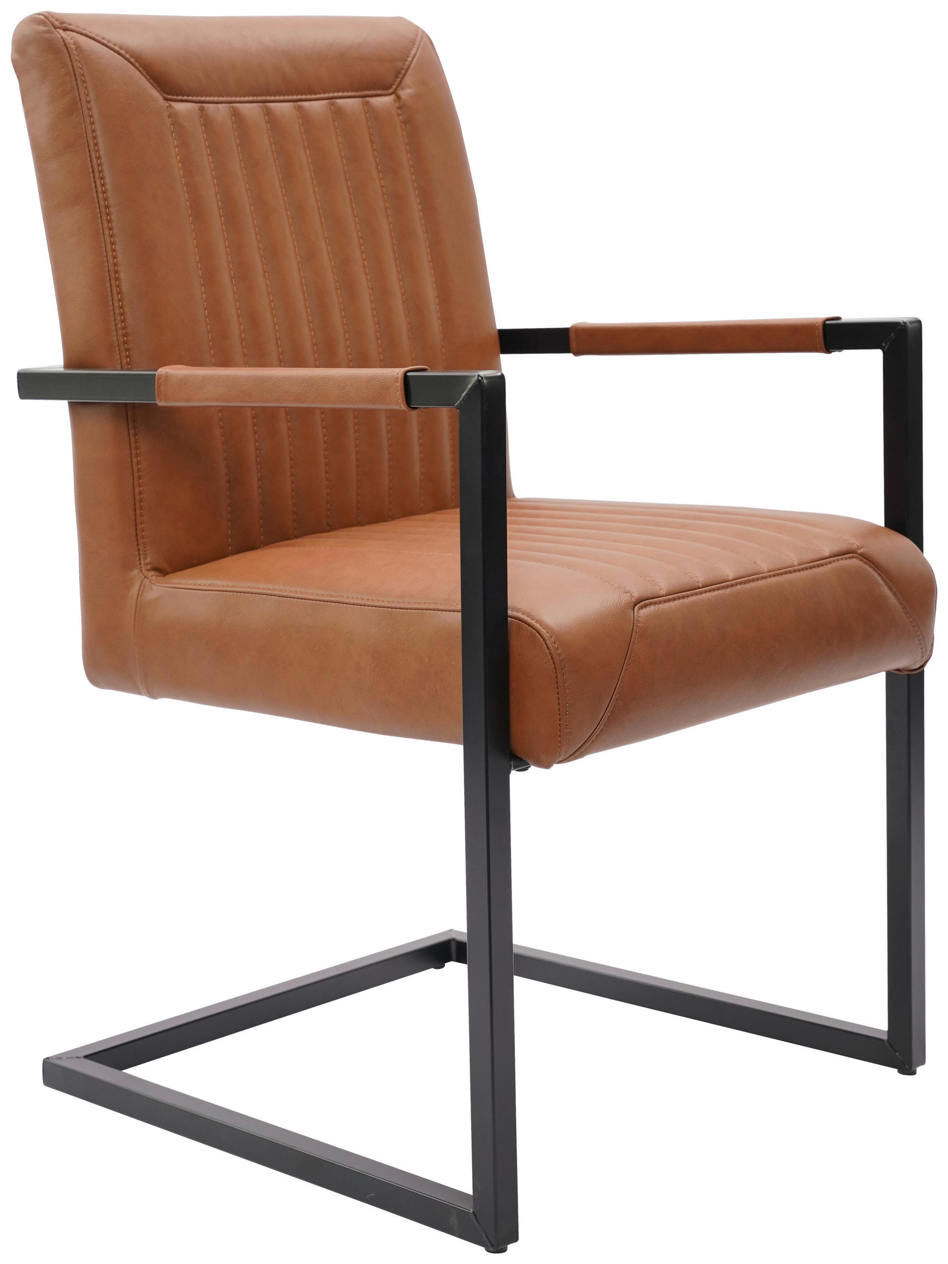 STOL MED ARMSTÖD järn äkta läder pigmenterad  - cognacfärgad/svart, Design, metall/läder (55/91/64cm) - Ambia Home