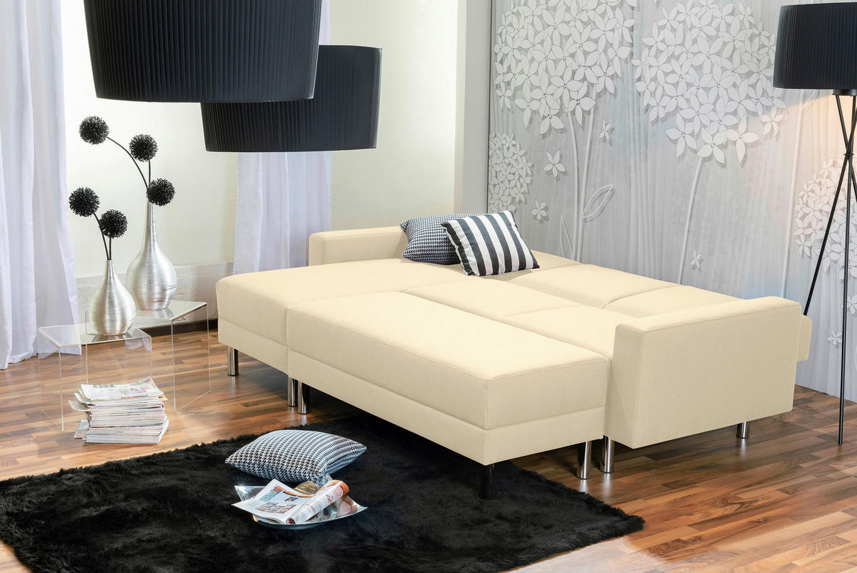 ECKSCHLAFSOFA inkl. Hocker in Beige Textil   - Chromfarben/Beige, Konventionell, Textil/Metall (152/230cm) - Max Winzer
