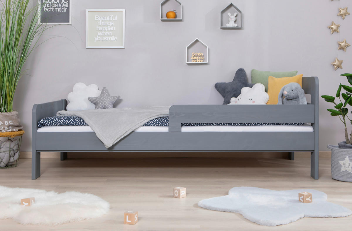BETT in Hellgrau  - Hellgrau/Naturfarben, MODERN, Holz (100/200cm) - Livetastic