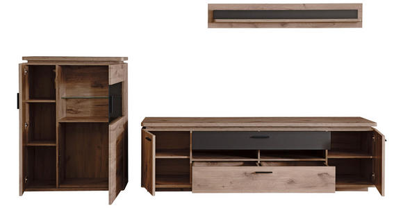 WOHNWAND 3-teilig in Anthrazit, Eiche dunkel 310/181/50 cm - Eiche dunkel/Anthrazit, KONVENTIONELL, Glas/Holzwerkstoff (310/181/50cm) - Cantus
