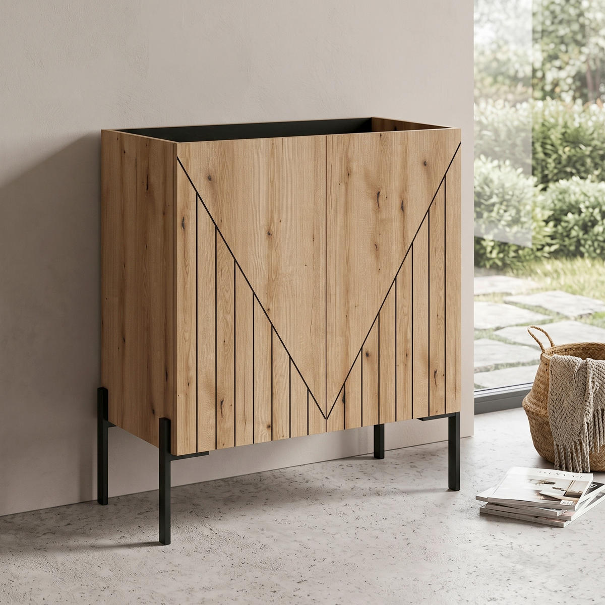 KOMMODE , 82/91/40 cm,  - Eiche dunkel/Schwarz, Design, Holzwerkstoff/Metall (82/91/40cm) - Livetastic