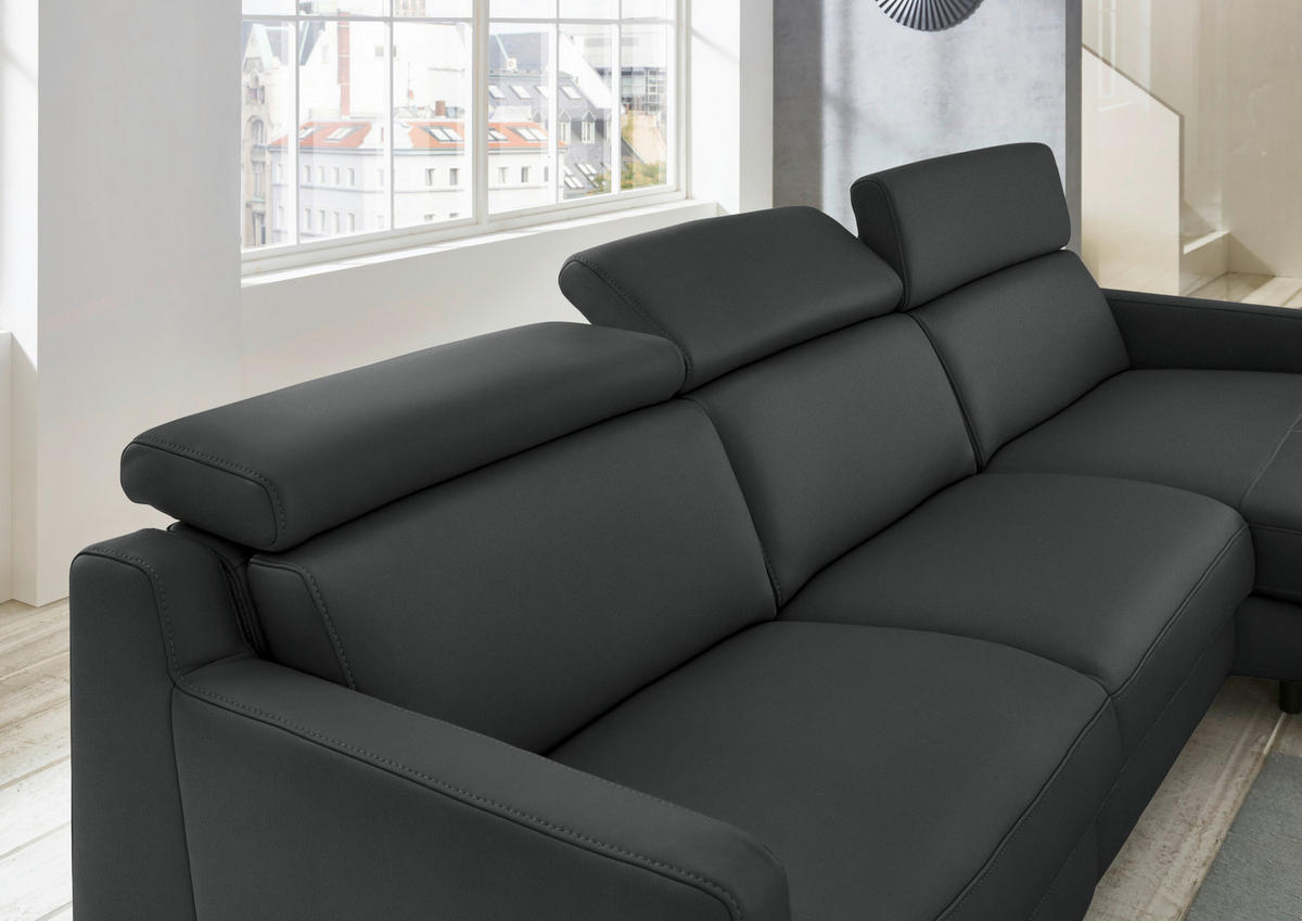 ECKSOFA in Echtleder Anthrazit  - Anthrazit/Schwarz, Design, Leder/Metall (291/176cm) - Valdera