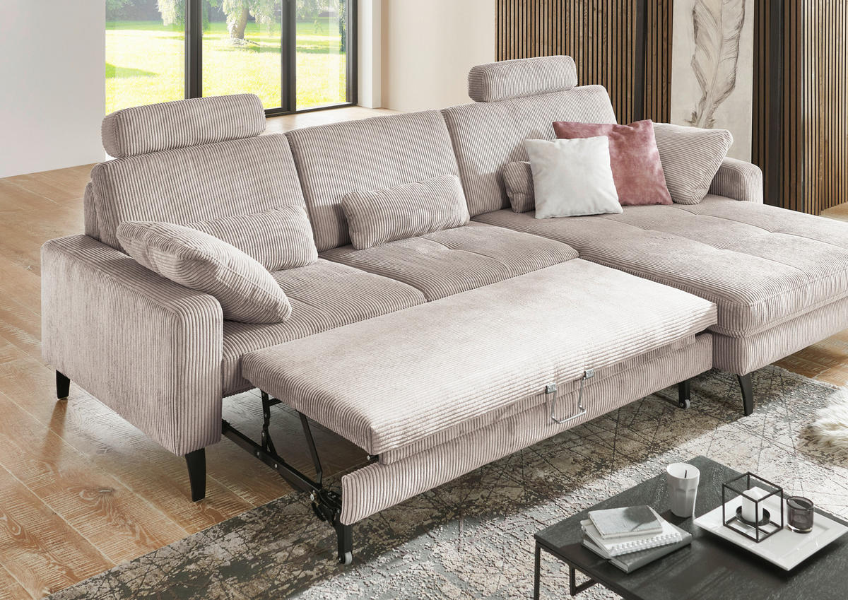 ECKSOFA in Cord Hellbraun  - Hellbraun/Schwarz, Modern, Textil/Metall (302/177cm) - Beldomo Style