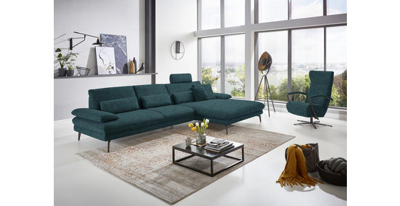 ECKSOFA in Velours Petrol 310/180 cm - Petrol/Schwarz, Design, Textil/Metall (310/180cm) - Dieter Knoll