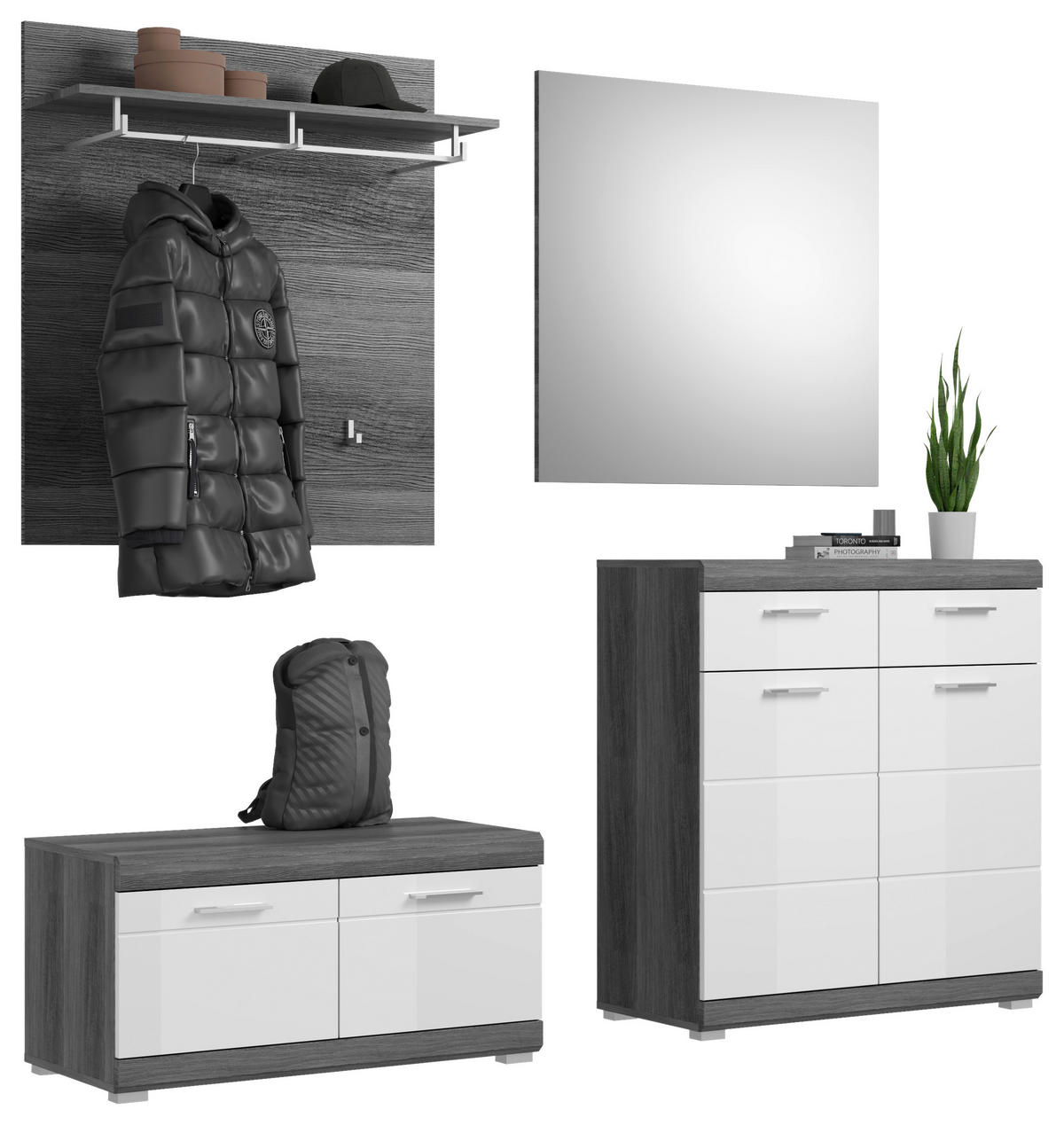 GARDEROBE 4-teilig  in 195/197/40 cm  - Dunkelgrau/Silberfarben, Design, Glas/Holzwerkstoff (195/197/40cm) - MID.YOU