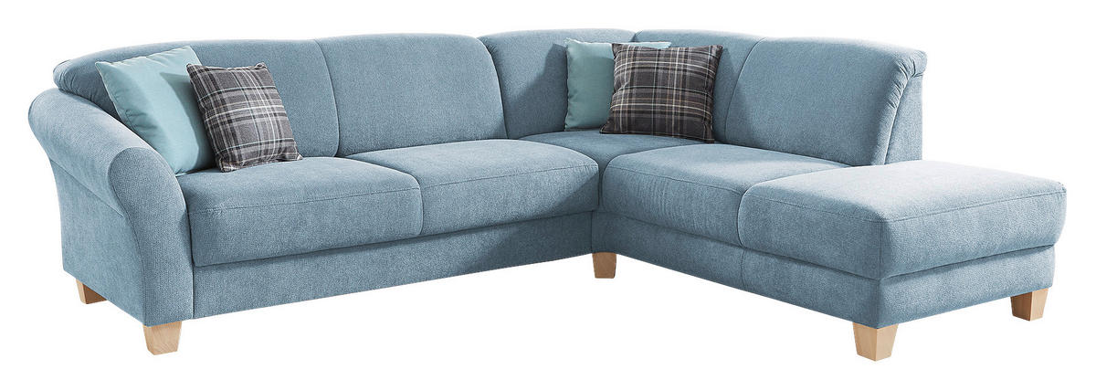 ECKSOFA Hellblau Flachgewebe  - Naturfarben/Hellblau, KONVENTIONELL, Holz/Textil (257/212cm) - Sit & More