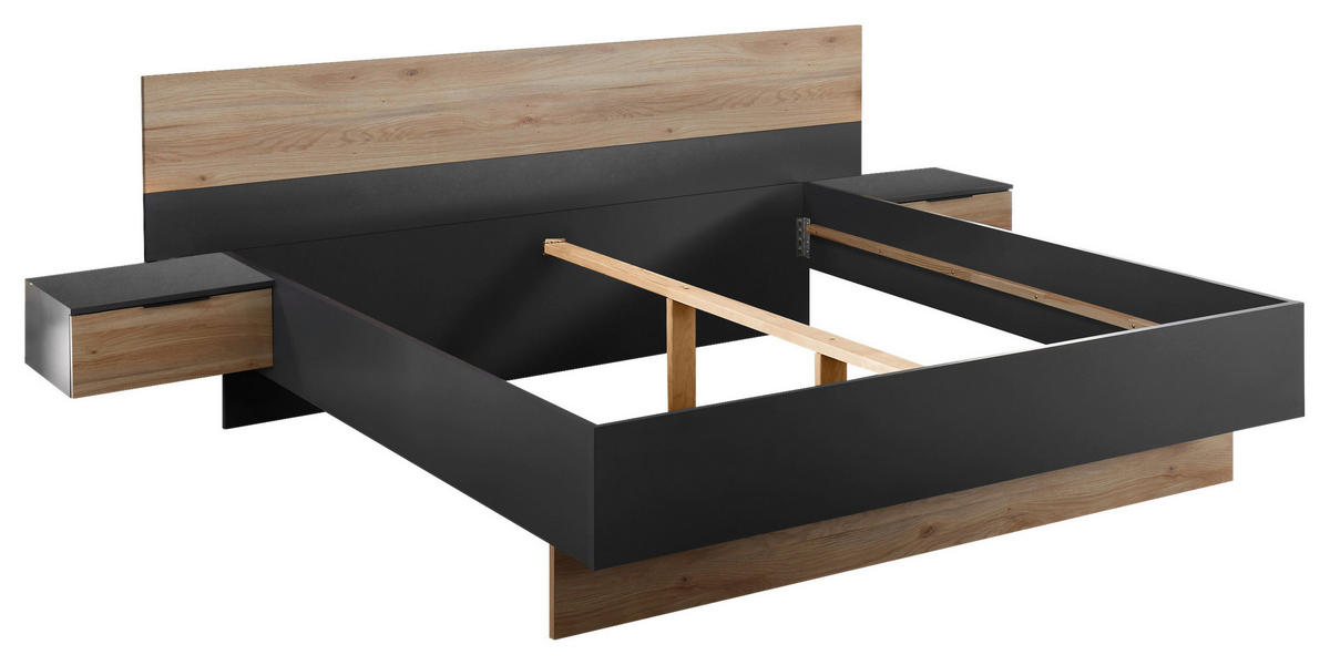 BETTANLAGE - Eichefarben/Graphitfarben, KONVENTIONELL (180/200cm) - Boxxx