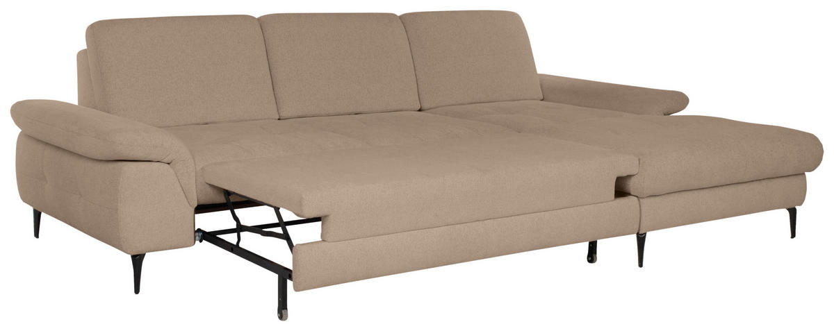 ECKSOFA ALMA in Chenille Beige  285/191 cm  - Beige/Schwarz, Design, Textil/Metall (285/191cm) - Livetastic