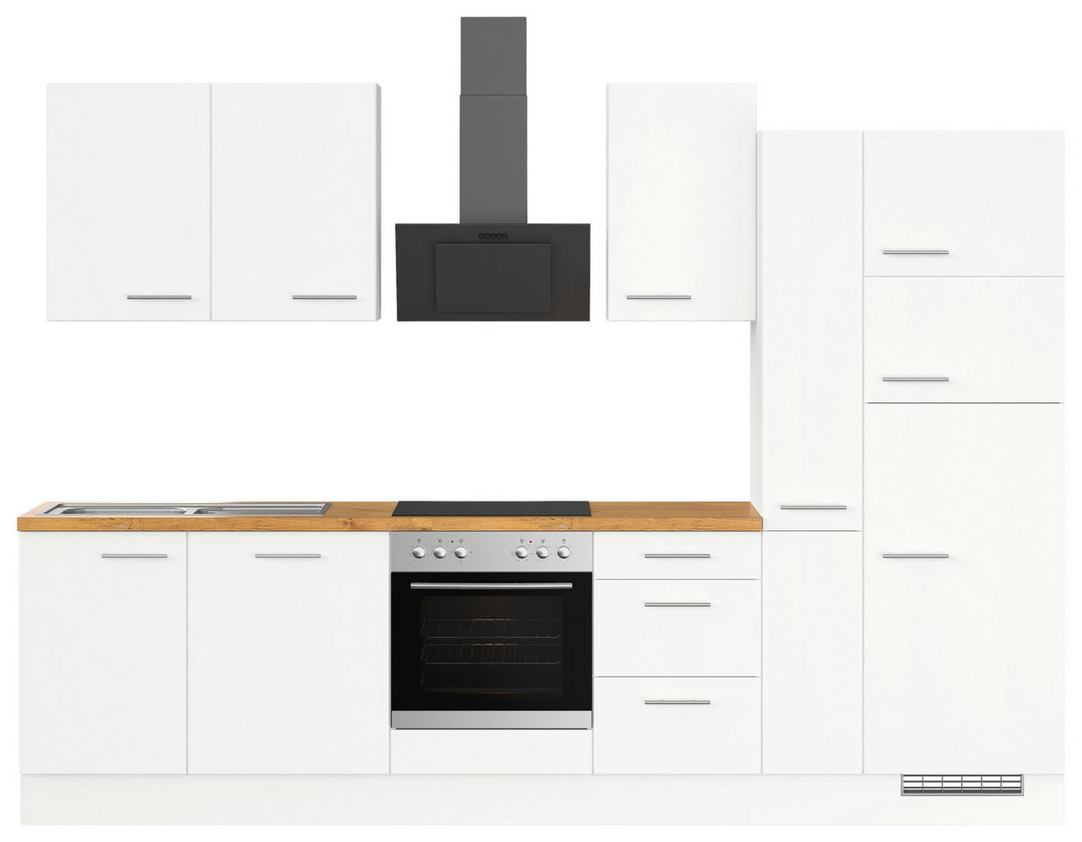 KÜCHENLEERBLOCK 310 cm   in Weiß  - Edelstahlfarben/Eichefarben, Design, Holzwerkstoff/Metall (310cm) - Impuls
