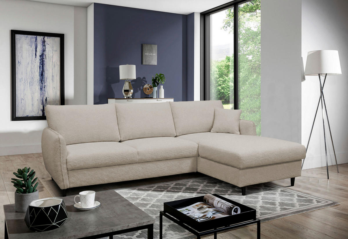 ECKSOFA LAPIT Taupe Chenille Zierkissen, Rückenkissen, Bettkasten  - Taupe/Schwarz, Design, Holz/Textil (240/170cm) - MID.YOU