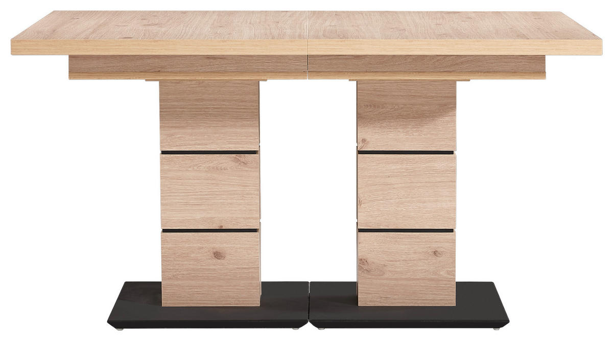 ESSTISCH Schwarz, Eichefarben rechteckig  ausziehbar  - Eichefarben/Schwarz, Design, Holzwerkstoff (140-220/90/75cm) - Dieter Knoll