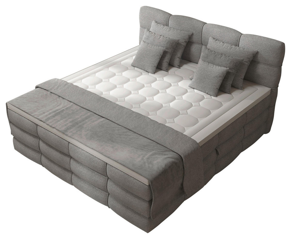BOXSPRINGBETT 160/200 cm,  in Grau, gepolstertes Kopfteil, Bettkasten, Topper, Matratzen, H3 + H3 = fest  - Schwarz/Grau, Design, Kunststoff/Textil (160/200cm) - Chameo