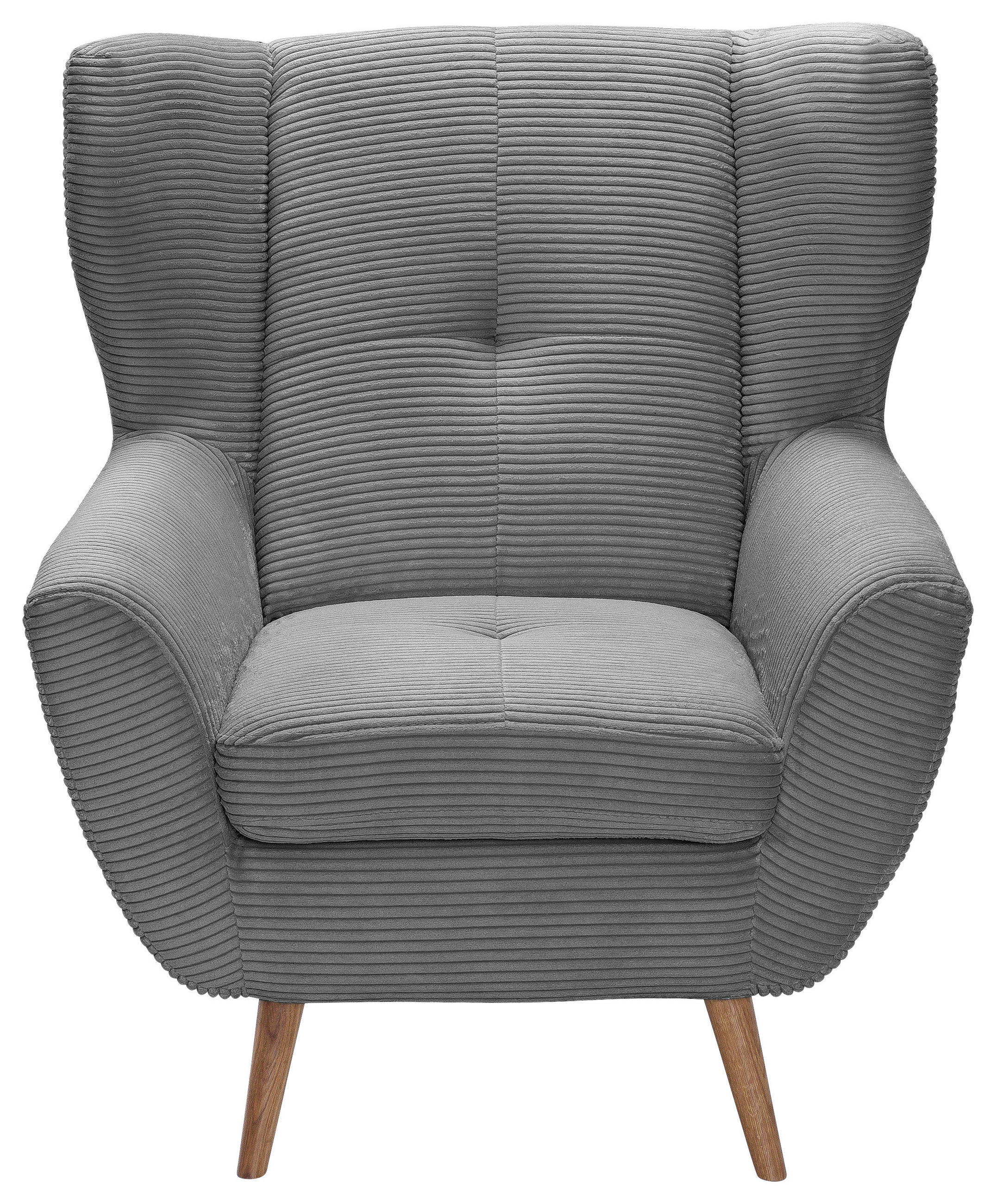 OHRENSESSEL Cord Grau  - Eichefarben/Grau, Design, Holz/Textil (90/102/90cm) - Stylife