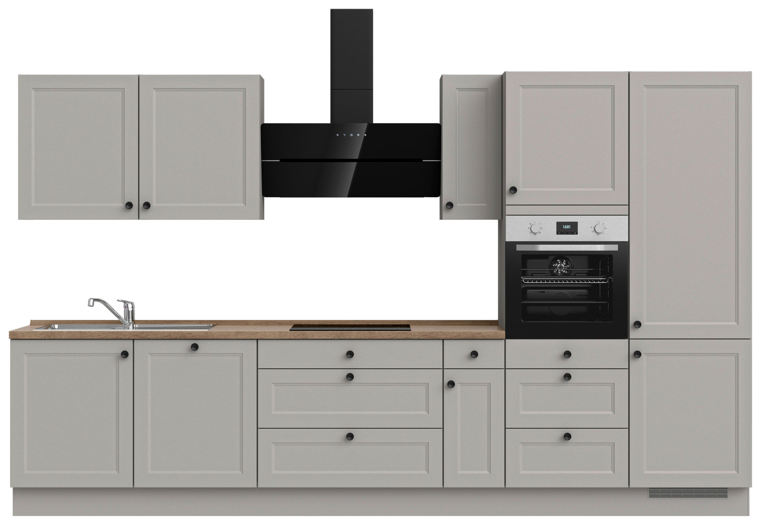 KÜCHENBLOCK 360 cm   in Grau, Eiche dunkel  - Eiche dunkel/Schwarz, MODERN, Holzwerkstoff/Metall (360cm) - Nobilia