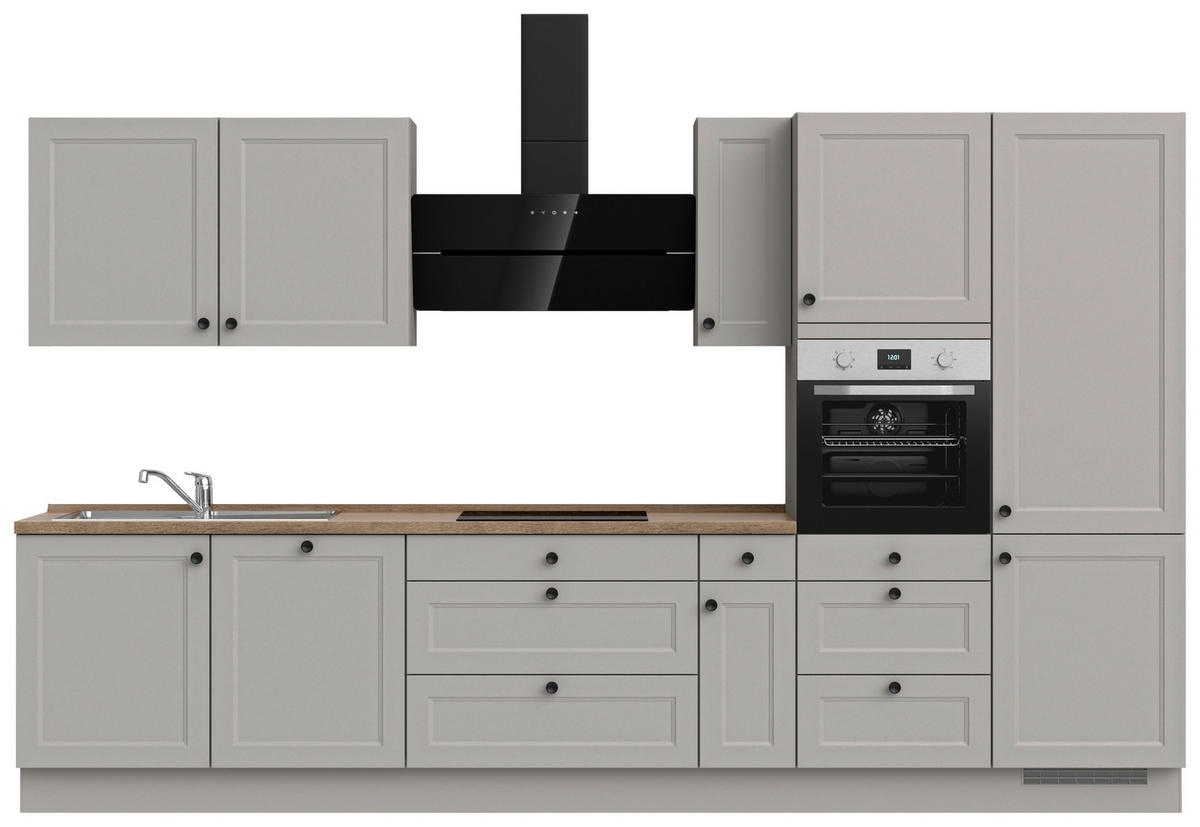 KÜCHENBLOCK 360 cm   in Grau, Eiche dunkel  - Eiche dunkel/Schwarz, MODERN, Holzwerkstoff/Metall (360cm) - Nobilia