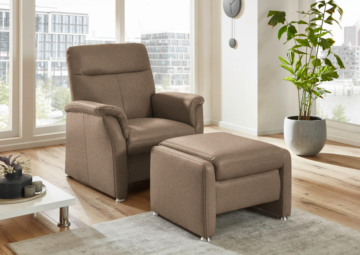 SESSEL Flachgewebe Hellbraun  - Hellbraun/Alufarben, Konventionell, Textil/Metall (90/100/89cm) - Beldomo Comfort