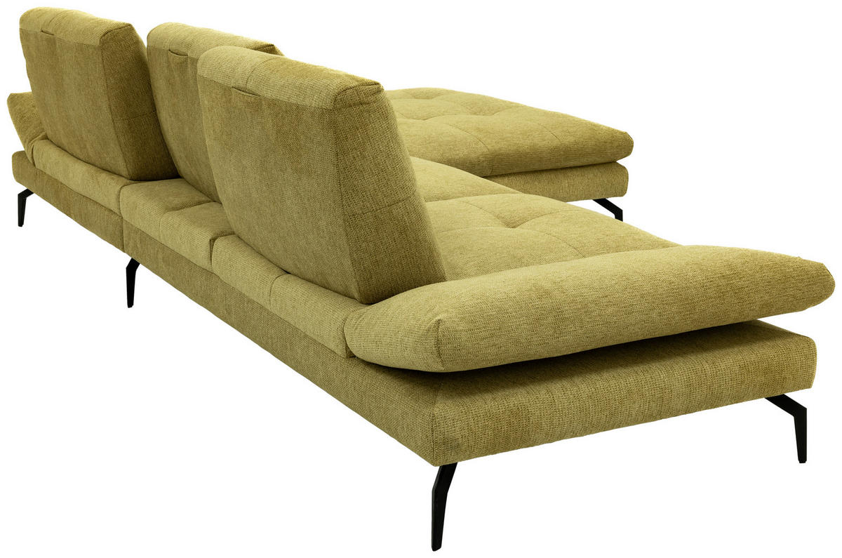 ECKSOFA Hellgelb Struktur Rücken echt  - Hellgelb/Schwarz, Design, Textil/Metall (340/203cm) - Chilliano