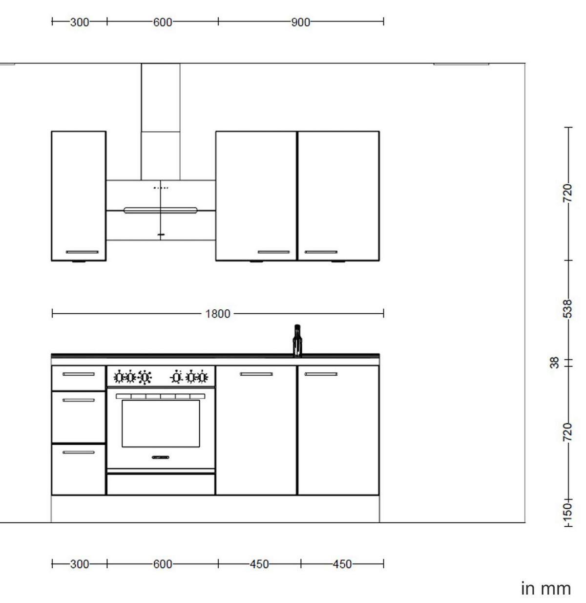 KÜCHENLEERBLOCK 180 cm   in Grün, Eichefarben  - Eichefarben/Schwarz, ROMANTIK / LANDHAUS, Holzwerkstoff/Metall (180cm) - Nobilia