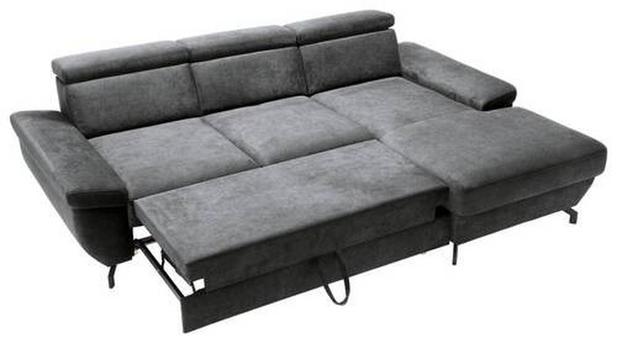 ECKSOFA in Velours Anthrazit  - Anthrazit/Silberfarben, Modern, Textil/Metall (262/182cm) - Trendmanufaktur