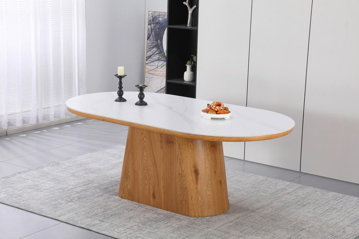 ESSTISCH in Holz, Keramik, Papier 200/110/75 cm  - Eichefarben/Weiß, MODERN, Holz/Keramik (200/110/75cm) - Livetastic