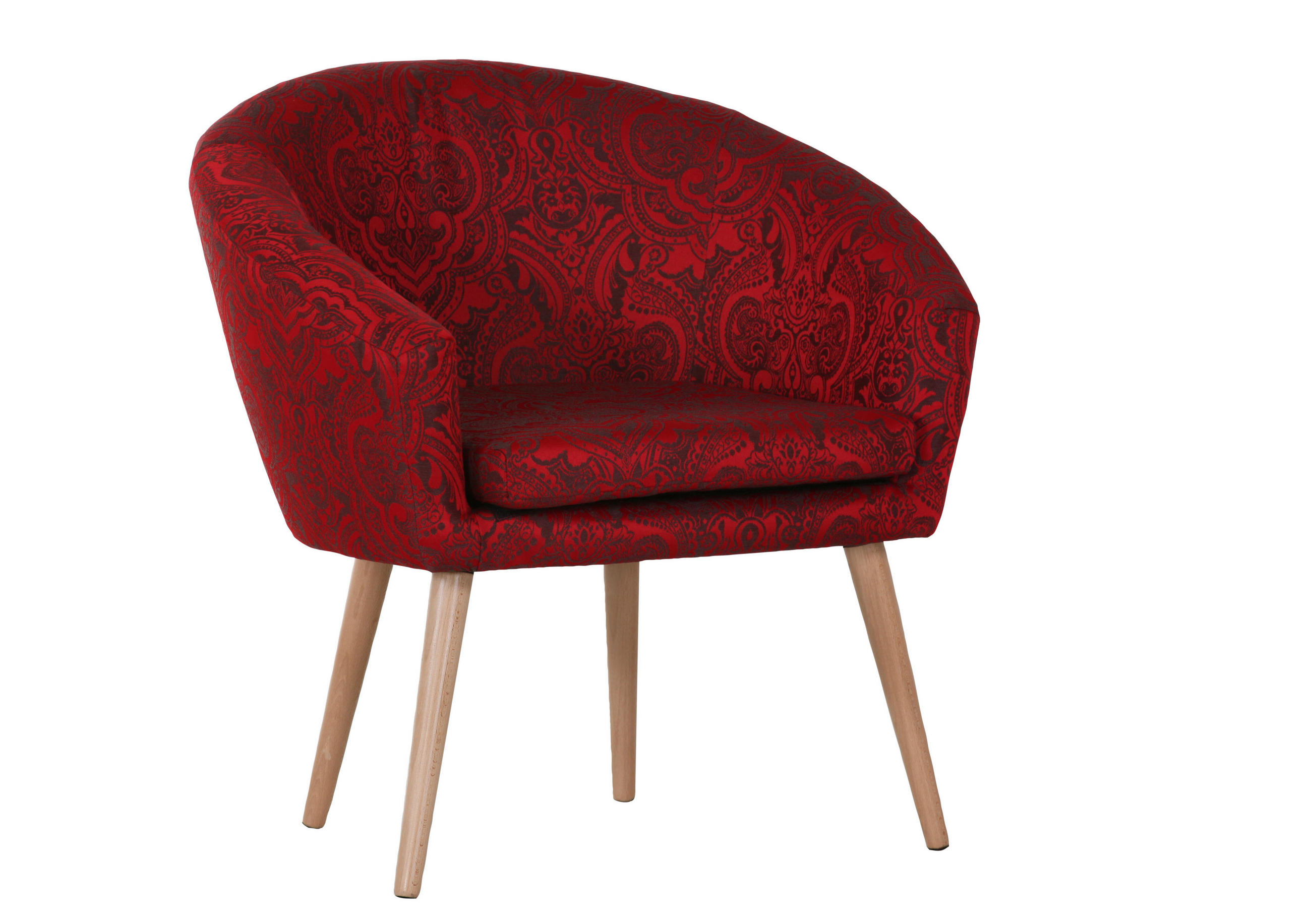 SESSEL in Flachgewebe Schwarz, Dunkelrot  - Schwarz/Naturfarben, Design, Holz/Textil (73/73/66cm) - Carryhome