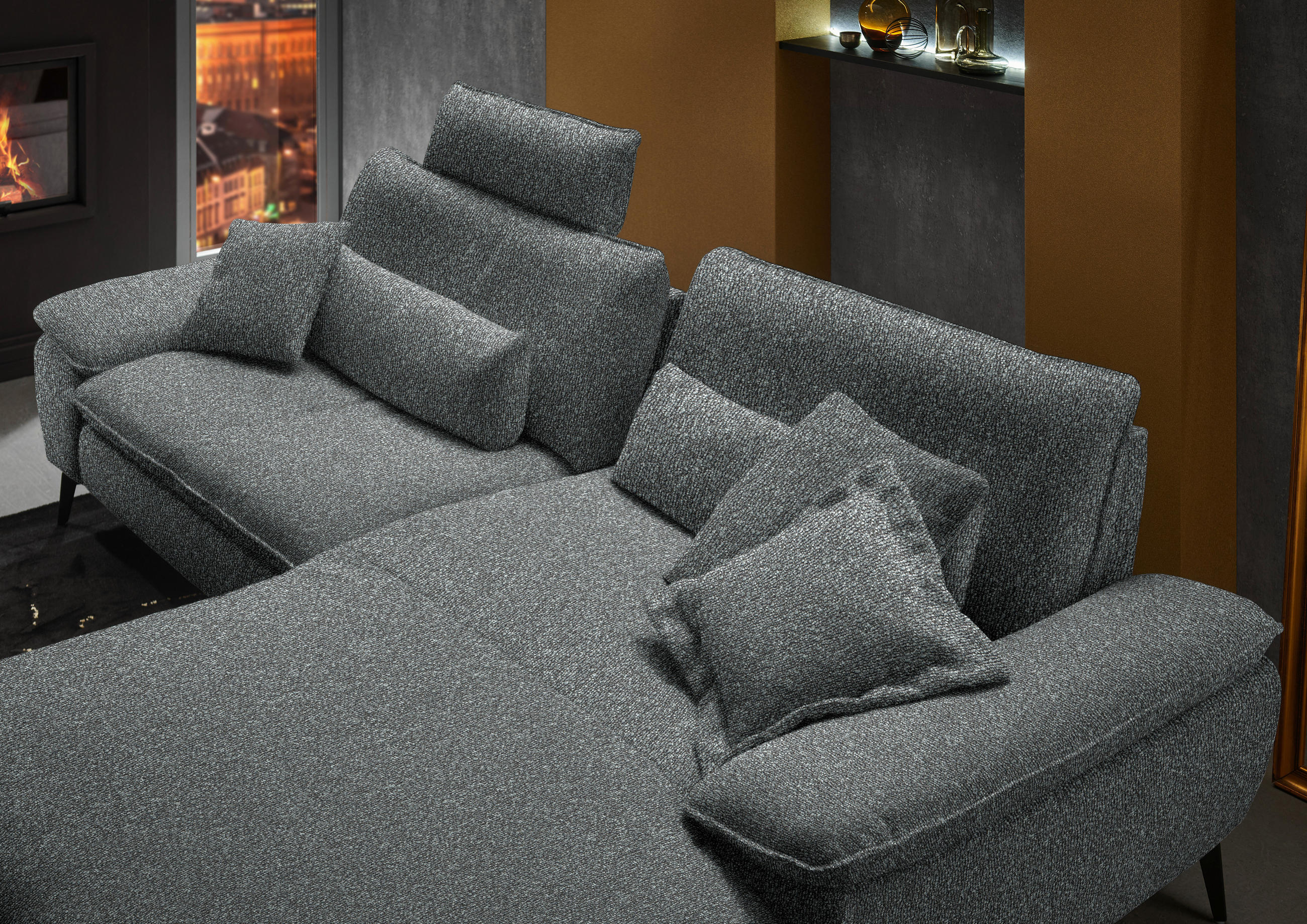 ECKSOFA in Webstoff Anthrazit  295/197 cm  - Anthrazit/Schwarz, Design, Textil/Metall (295/197cm) - Valdera