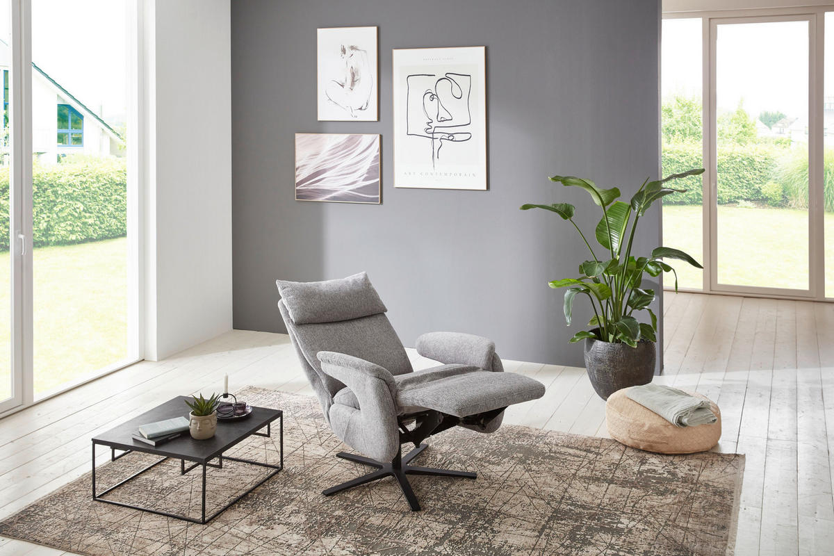 FERNSEHSESSEL  mit Relaxfunktion Struktur Grau  - Schwarz/Grau, MODERN, Textil/Metall (73/115/85cm) - Cantus