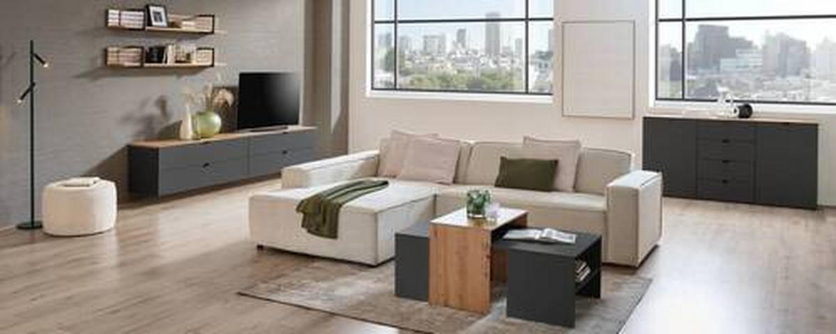 TV-ELEM 140/62/44 cm  - grafitszürke/fekete, Modern, faalapú anyag/fém (140/62/44cm) - Hom`in