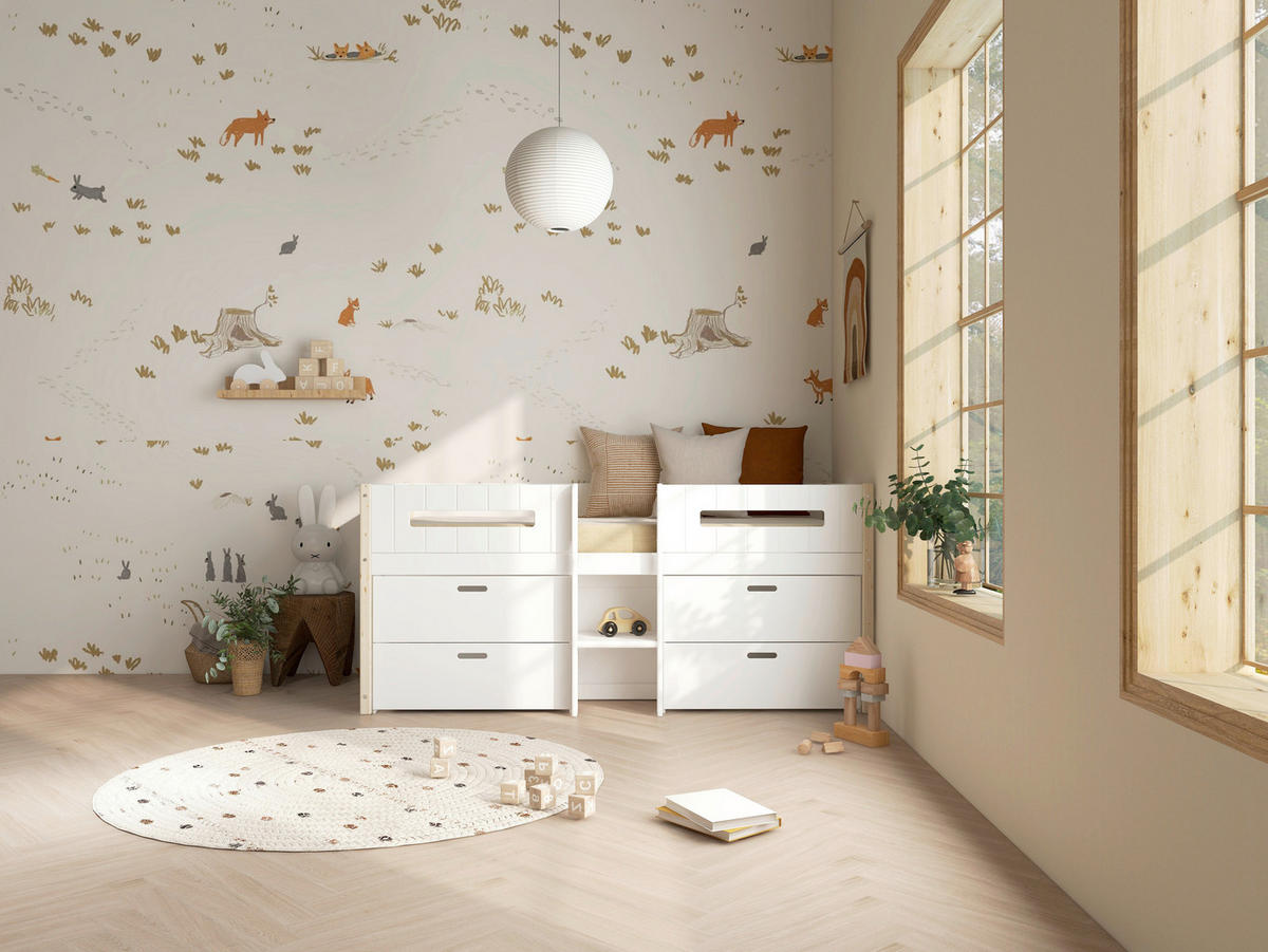 HOCHBETT 90/200 cm,  in Absturzsicherung, Rollrost, Bettschublade  - Weiß/Kieferfarben, MODERN, Holz (90/200cm) - Chameo